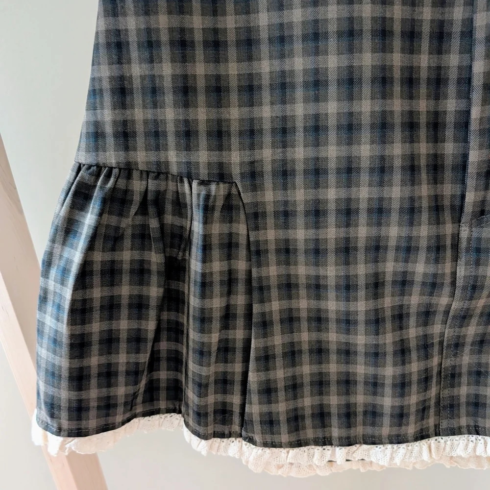 NWT Zara Plaid Checkered Lace Ruffle Hem Mini Skirt In Green - M